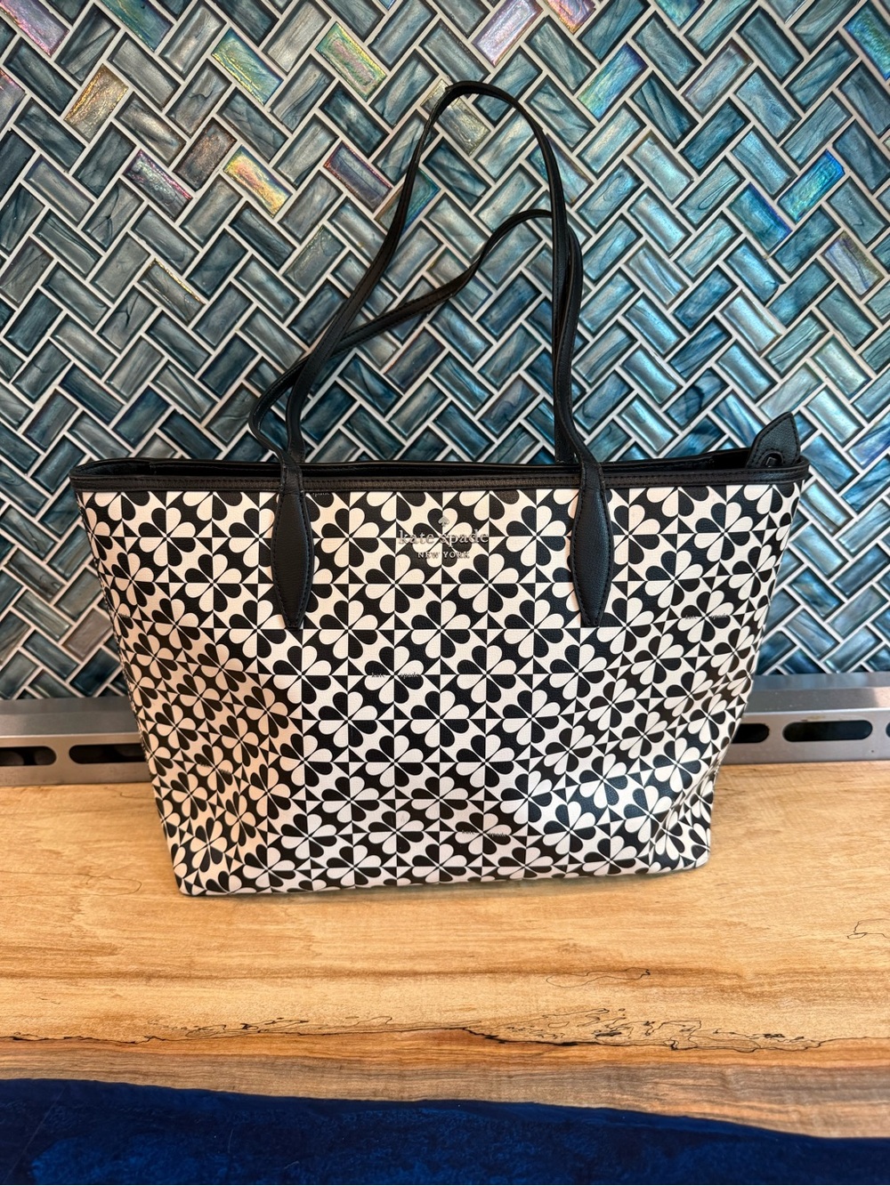 kate spade Black & White Geometric Floral Tote